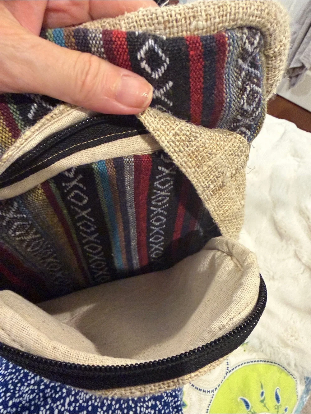 Himalayan Hemp Beige & Multicolo Backpack - Made in Nepal